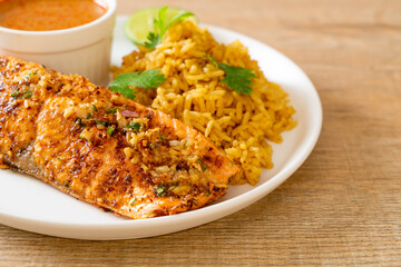masala rice with salmon tandoori