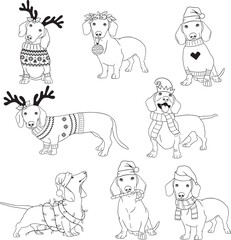 Christmas dachshund dog outline