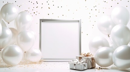 Luxury white frame with balloon on the white background AI Generative
