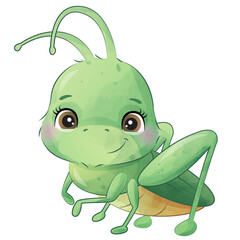 Cute grasshopper insect watercolor illustration