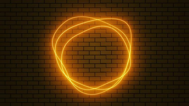 4K looped. Golden neon light flicker animation with brick wall background