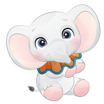 Cute circus elephant watercolor illustration