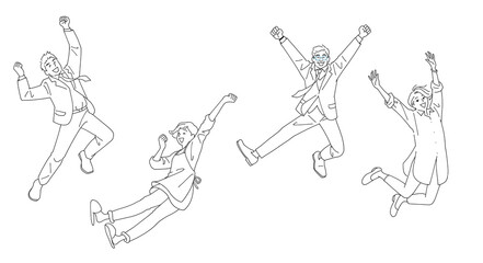 ジャンプするミドル世代の男性と女性セット