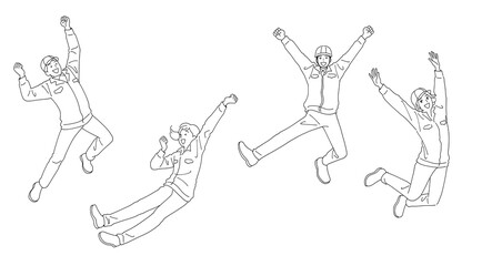 ジャンプする作業員の男女セット