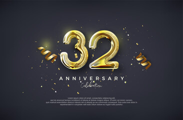 Fototapeta na wymiar 32nd Anniversary. With luxury glossy gold design. Premium vector for poster, banner, celebration greeting.