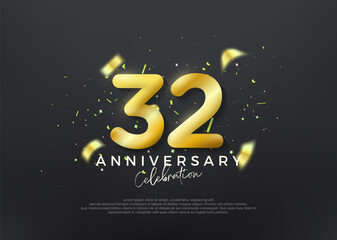 32nd anniversary numbers. gold luxury vector background premium. Premium vector for poster, banner, celebration greeting.