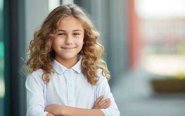 Smart confident schoolgirl posing