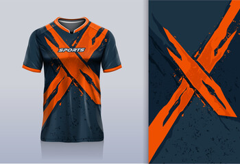 Tshirt mockup abstract grunge x sport jersey design for football soccer, racing, esports, running, orange color © Nimpuna O
