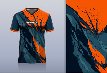 Tshirt mockup abstract grunge sport jersey design for football soccer, racing, esports, running, orange color