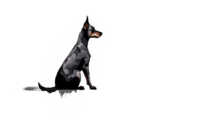 Watercolor style of a Doberman dog posing confidently on a clean white background.