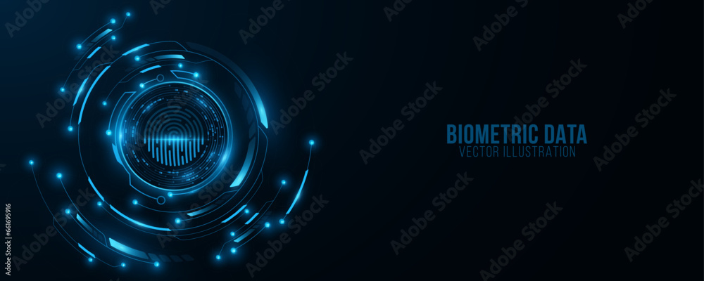Poster biometric data background with futuristic hud circle and digital fingerprint. sci-fi graphic element