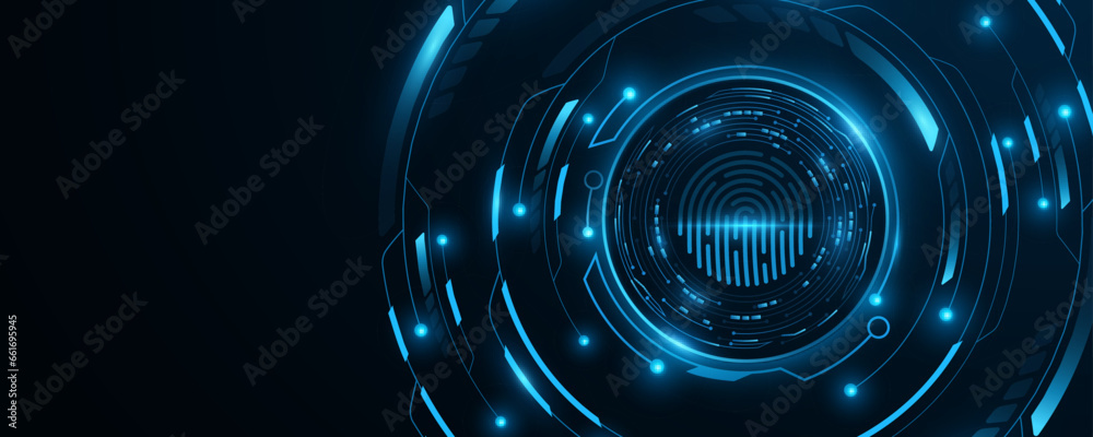 Poster futuristic glowing hud circle with digital fingerprint. biometric data background. sci-fi graphic el