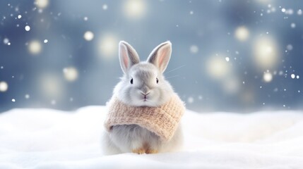 Rabbit and winter background of snow and frost, Generative AI