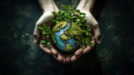 Hand holding globe. Environment concept eco earth day.