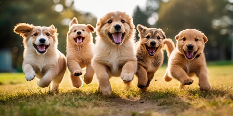 A group of playful and adorable puppies enjoying playtime - obrazy, fototapety, plakaty