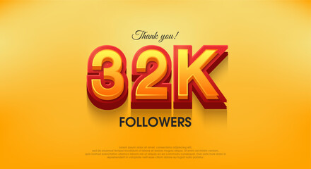 Thank you 32k followers 3d design, vector background thank you.