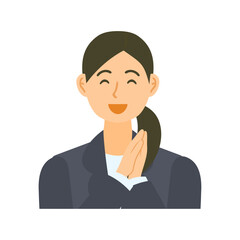 喜ぶ女性会社員。フラットなベクターイラスト。 A delighted female office worker. Flat designed vector illustration.
