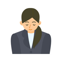 お辞儀する女性会社員。フラットなベクターイラスト。 A bowing female office worker. Flat designed vector illustration.