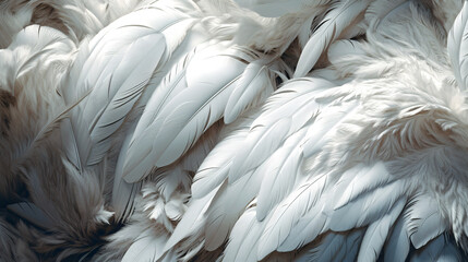 Close-up of softly white feather texture for background.
