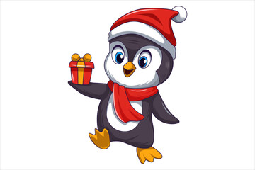 Cute Christmas Penguin Character Design Illustration