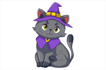 Cute Halloween Cat Character Design Illustration