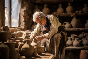 A potter working in his workshop