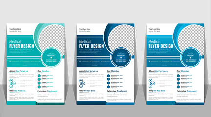 Medical Flyer Design With 3 color. vector design with abstract shape and color. - obrazy, fototapety, plakaty