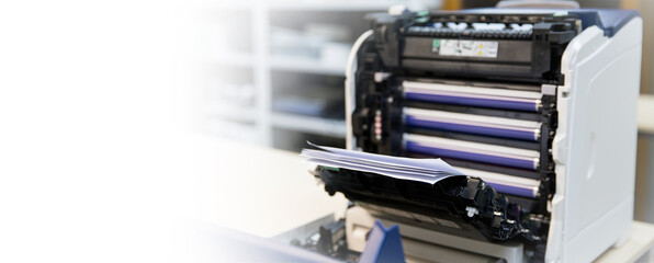 The photocopier or photocopy cover open for fix repair copier problem paper jam and replace ink...