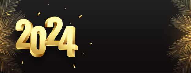3d style 2024 golden text new year banner with text space