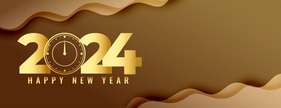 happy new year 2024 event wallpaper with clock design