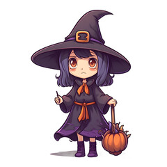 halloween witch with pumpkin, cartoon witch, AI Generative