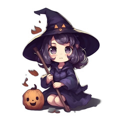 A cute little witch, Halloween, Generative AI 