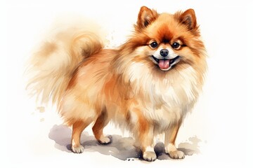 Obraz premium Generative AI : Watercolor Pomeranian dog painting illustration standing isolated