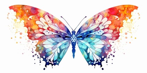 Generative AI : Watercolor butterfly, isolated on white background
