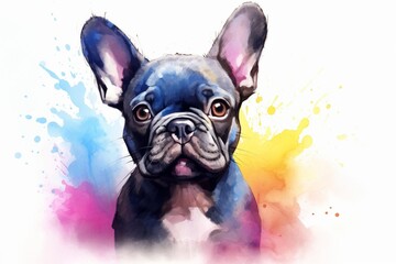 Generative AI : Cute French bulldog watercolor for printing - obrazy, fototapety, plakaty