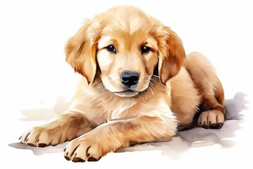 Generative AI : Cute Golden retriever puppy Watercolor isolated on white background. 