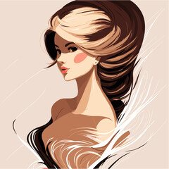 Stylized image of a young woman with long brown hair. Vector illustration. Beautiful girl.