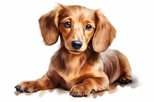 Generative AI : Dachsund watercolor portrait painting illustrated