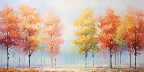 Naklejka na ściany i meble Generative AI : Oil painting landscape, colorful trees. Hand Painted Impressionist