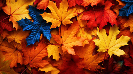 Naklejka na ściany i meble Colorful fall leaves wallpaper - ai generative