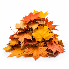 Bunch of fall leaves on isolated white background - ai generative