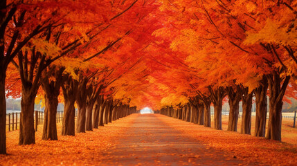 Beautiful pathway in Fall season wallpaper - ai generative