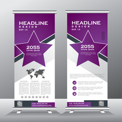 star shape roll up banner template, purple roll up banner, vertical banner, vector eps 10