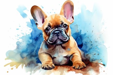 Generative AI : Cute French bulldog watercolor for printing