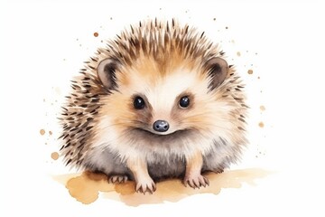 Generative AI : watercolor drawing of porcupine or hedgehog isolated on white