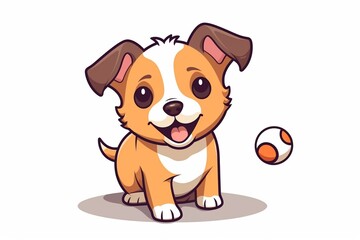 Generative AI : Cute Puppy Dog Bite Ball Cartoon Illustration. 