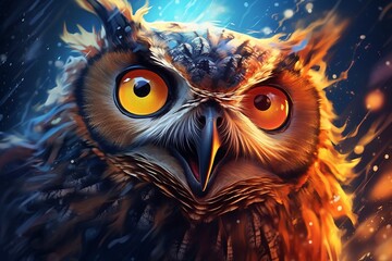 Generative AI : owl with style hand drawn digital painting illustration