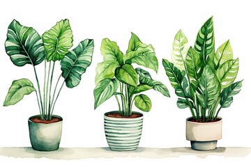 Generative AI : Bon leaves are green.Painted with watercolors.Tropical plants planted 