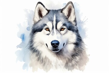 Obraz premium Generative AI : Siberian husky watercolor portrait painting illustrated dog puppy