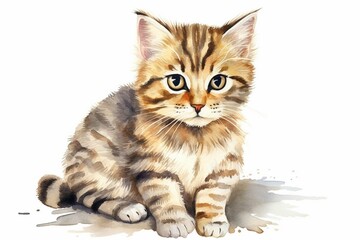 Generative AI : Cat hand painted watercolor illustration isolated on white background